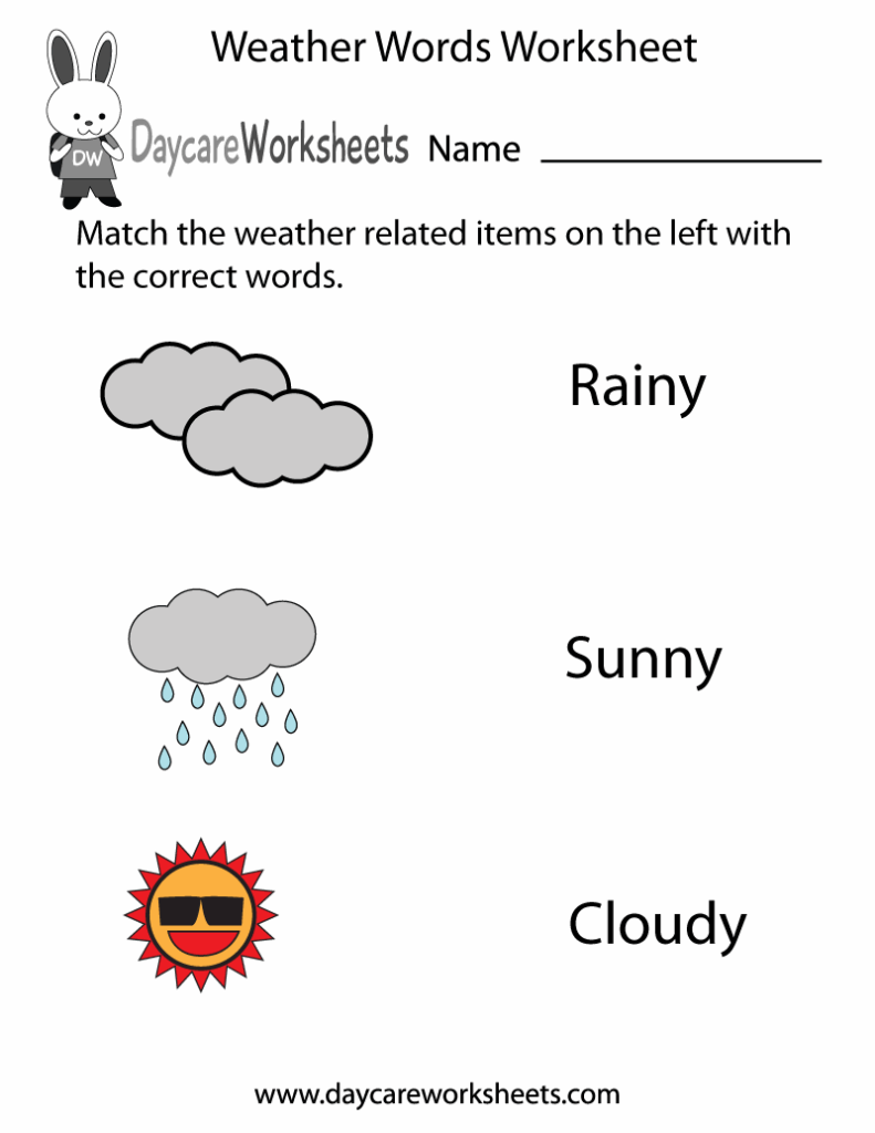 Free Printable Weather Words Worksheet For Preschool