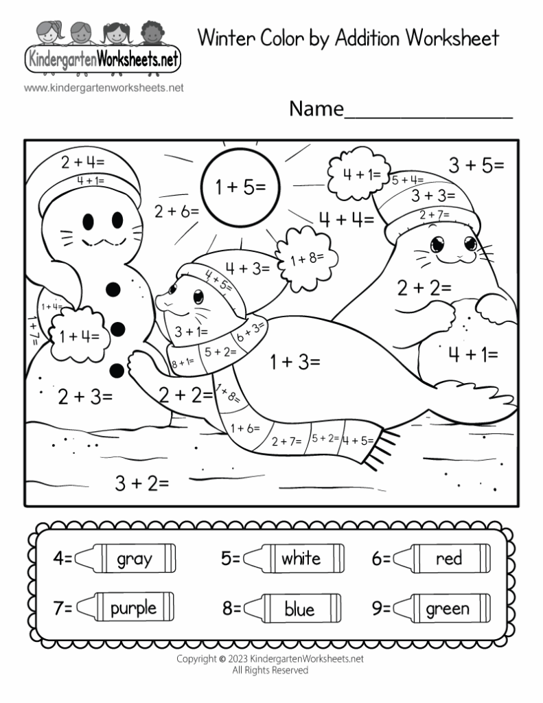 Free Printable Winter Math Worksheet For Kindergarten