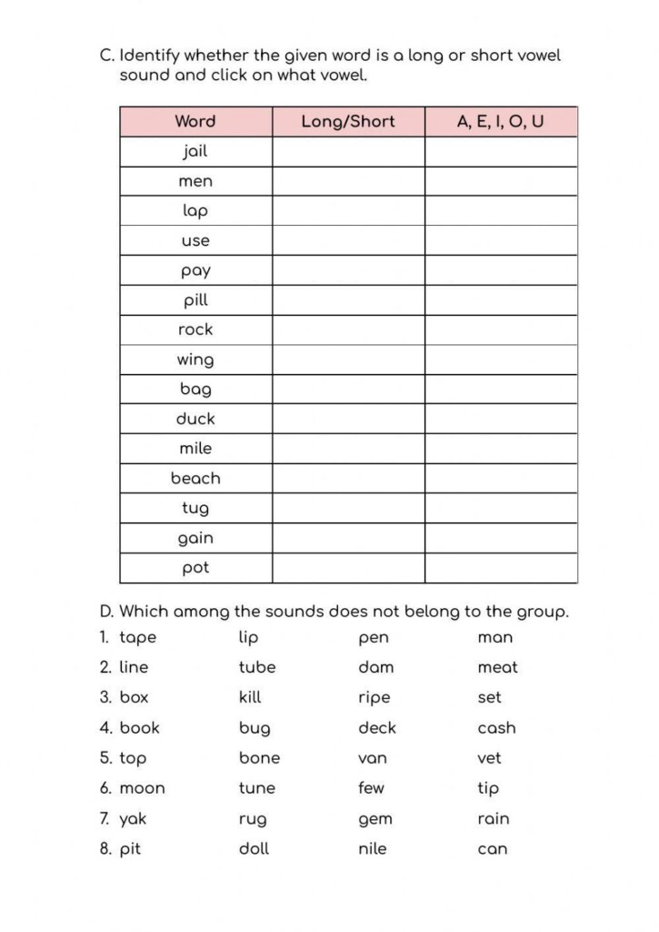 FREE Short Vowel Sounds Worksheets Worksheets Library