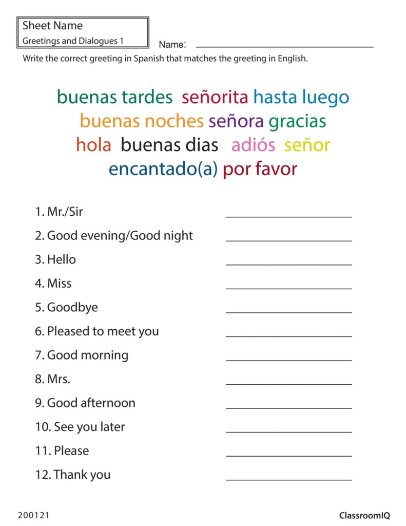 Free Spanish Printable Worksheets Printable Worksheets