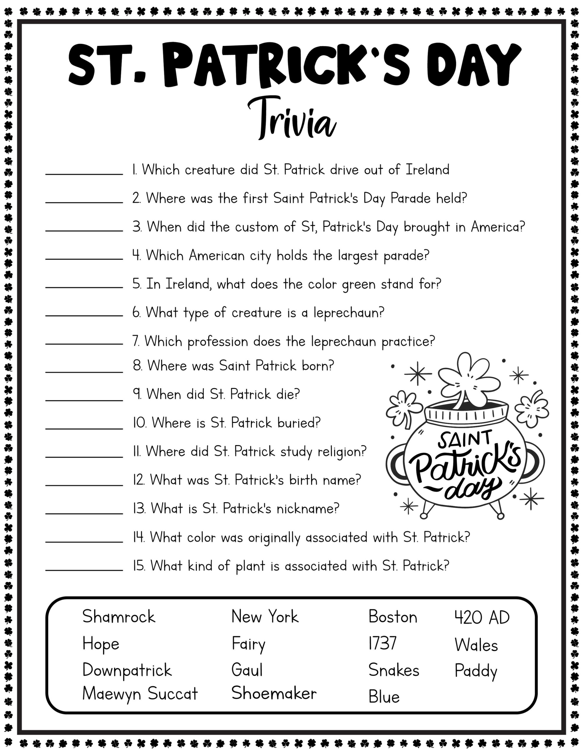 FREE St Patricks Day Printables For Kids Xoxoerinsmith