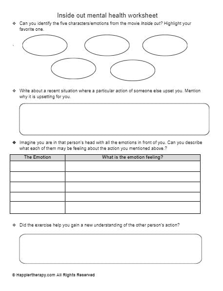 FREEBIE Inside Out Emotions Worksheets Teaching Resources 