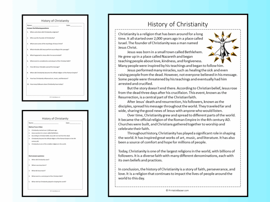 History Of Christianity Reading Comprehension Passage Printable 