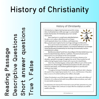 History Of Christianity Reading Comprehension Passage Printable Worksheet