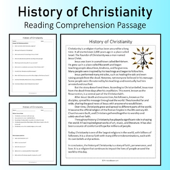 History Of Christianity Reading Comprehension Passage Printable Worksheet