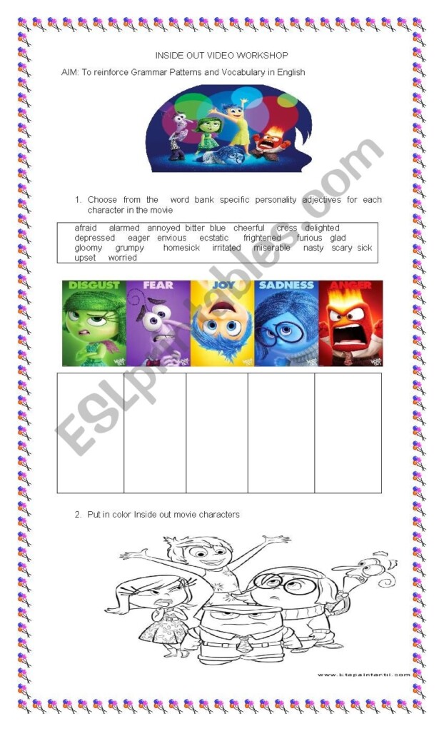 Inside Out Movie Worksheets