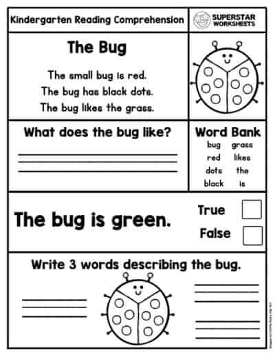 Kindergarten Reading Comprehension Worksheets Superstar Worksheets