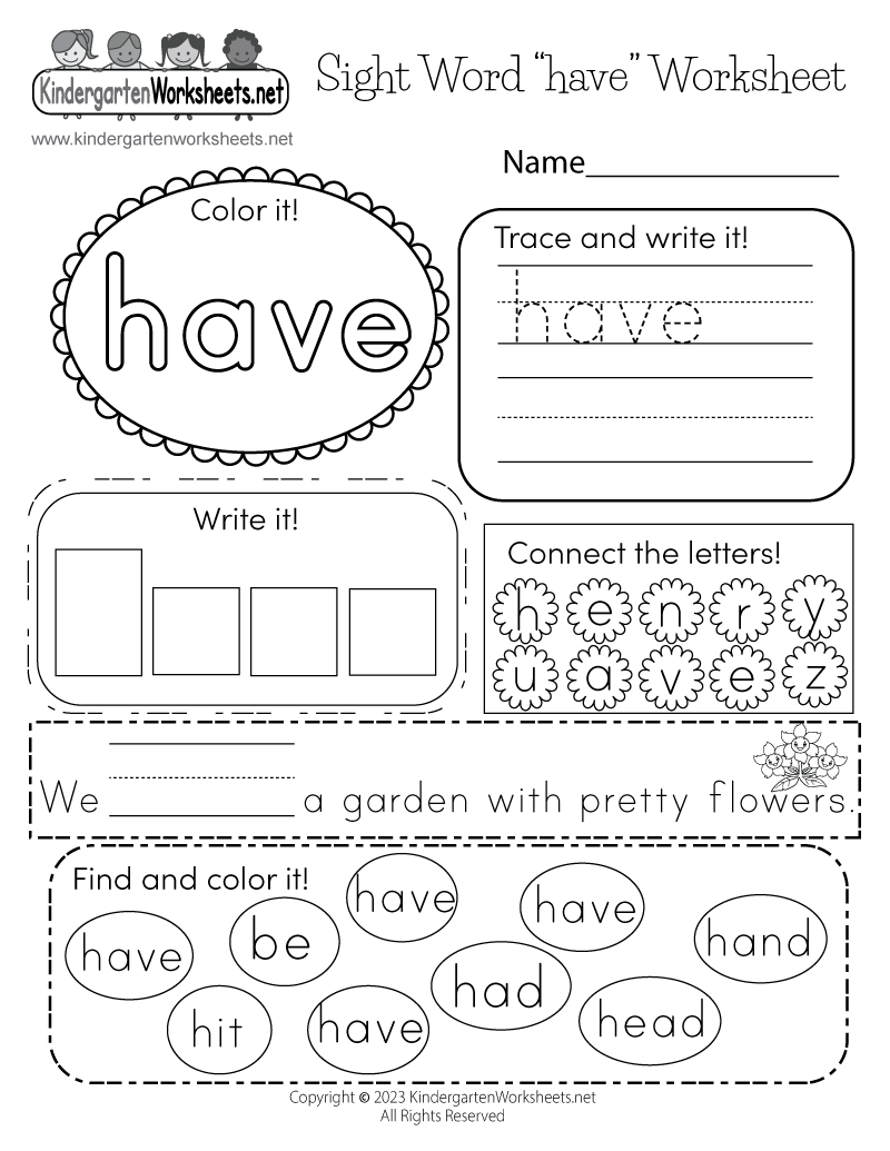 Kindergarten Sight Words Free Printable Worksheets Honpeak