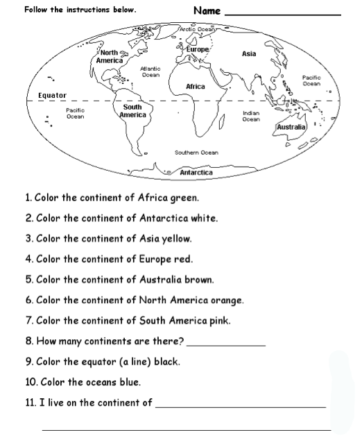 Labeling Continents And Oceans Worksheet Worksheets Samples