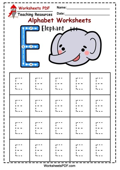 Letter E Worksheets PDF Recognize Trace Print