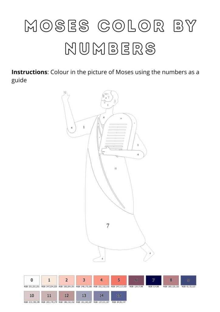 Moses Color By Numbers Worksheet Free Bible Worksheets