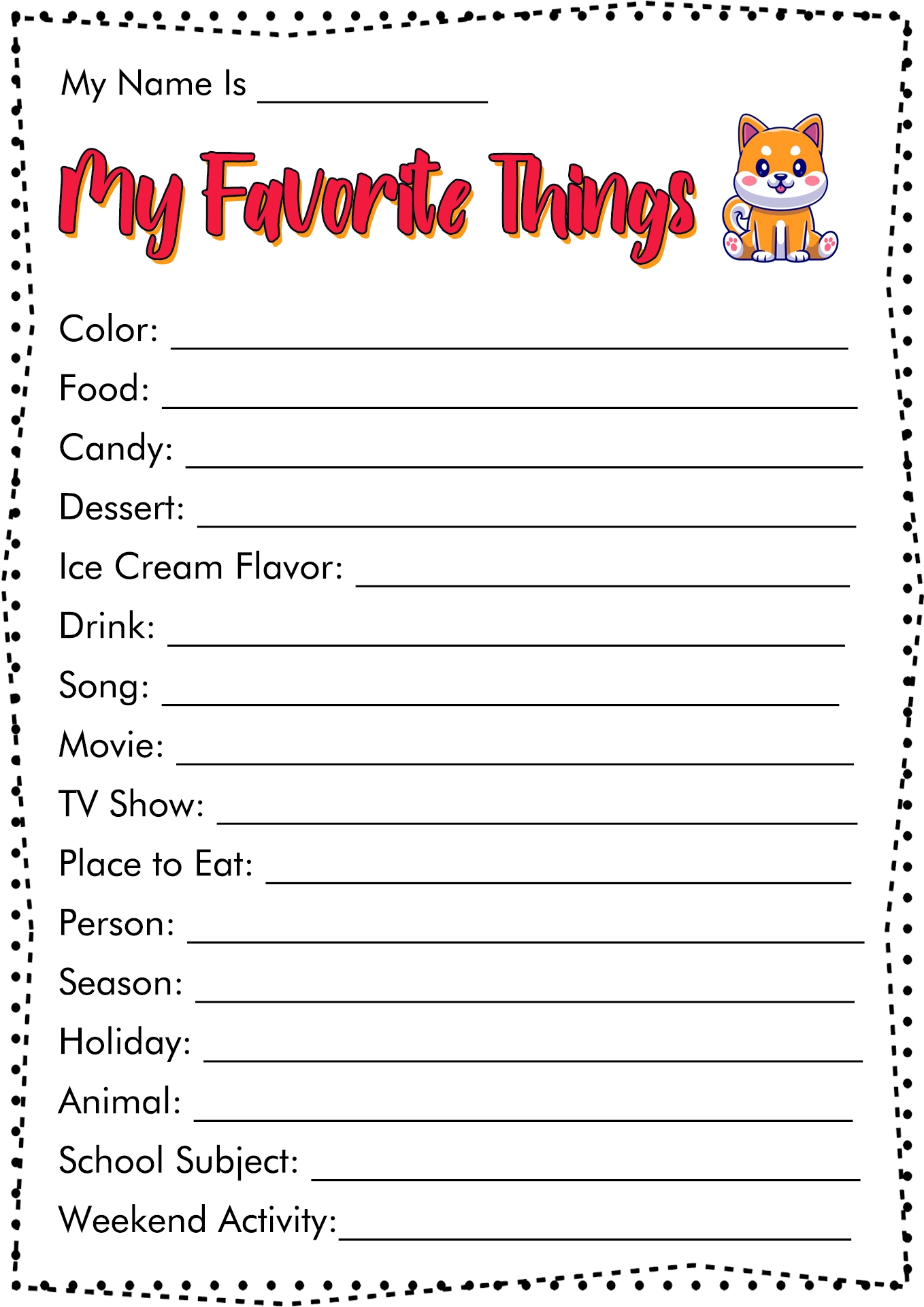 My Favorites Things Worksheet Worksheets Library Worksheets Library