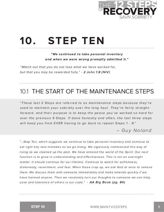 Printable 10th Step Nightly Inventory Worksheet