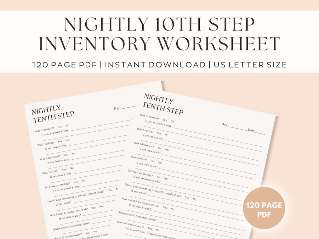 Printable 10Th Step Nightly Inventory Worksheet