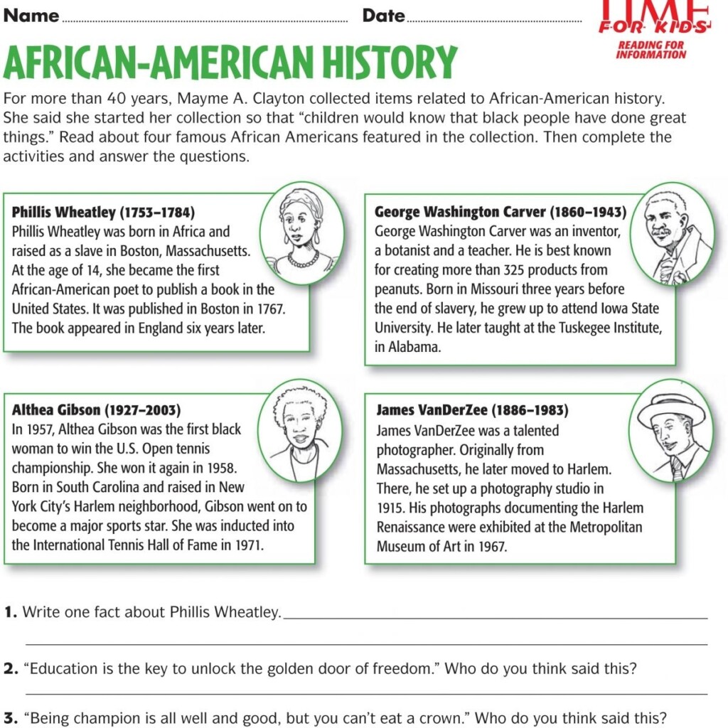Printable Black History Month Worksheets Printable Worksheets