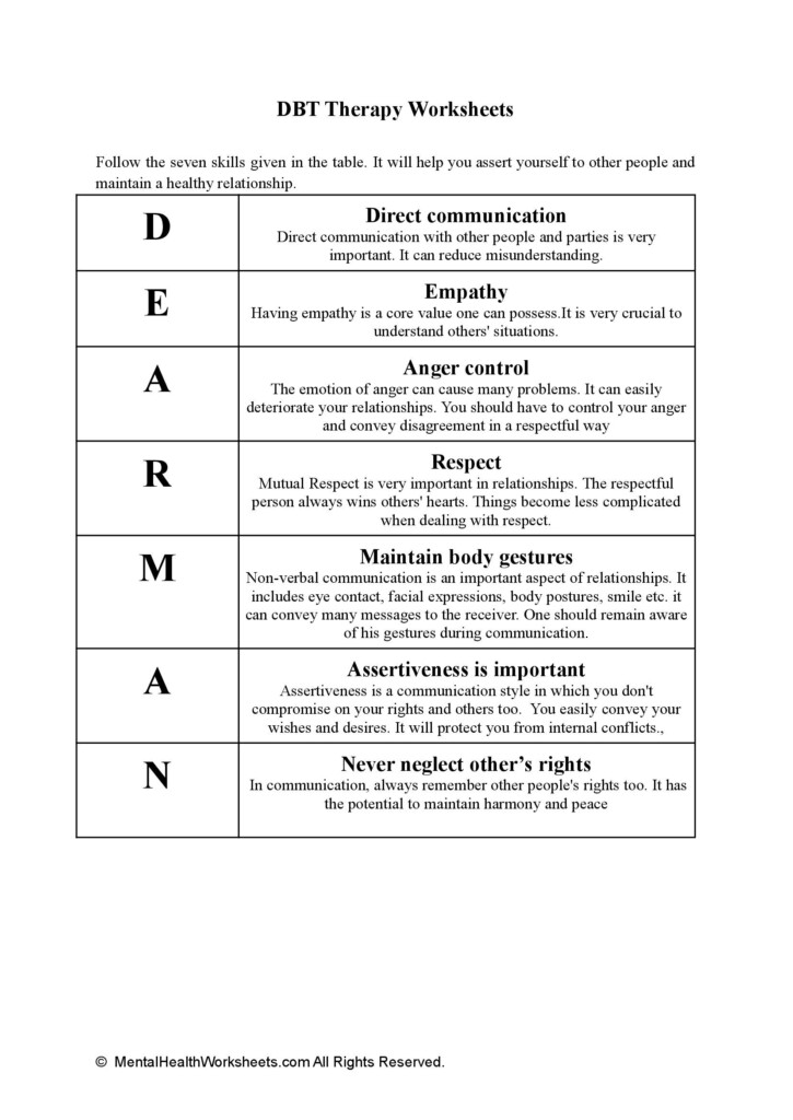 Printable DBT Therapy Worksheets DBT Worksheets