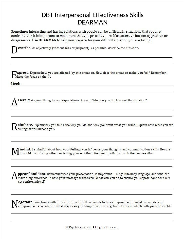 Printable DBT Therapy Worksheets DBT Worksheets