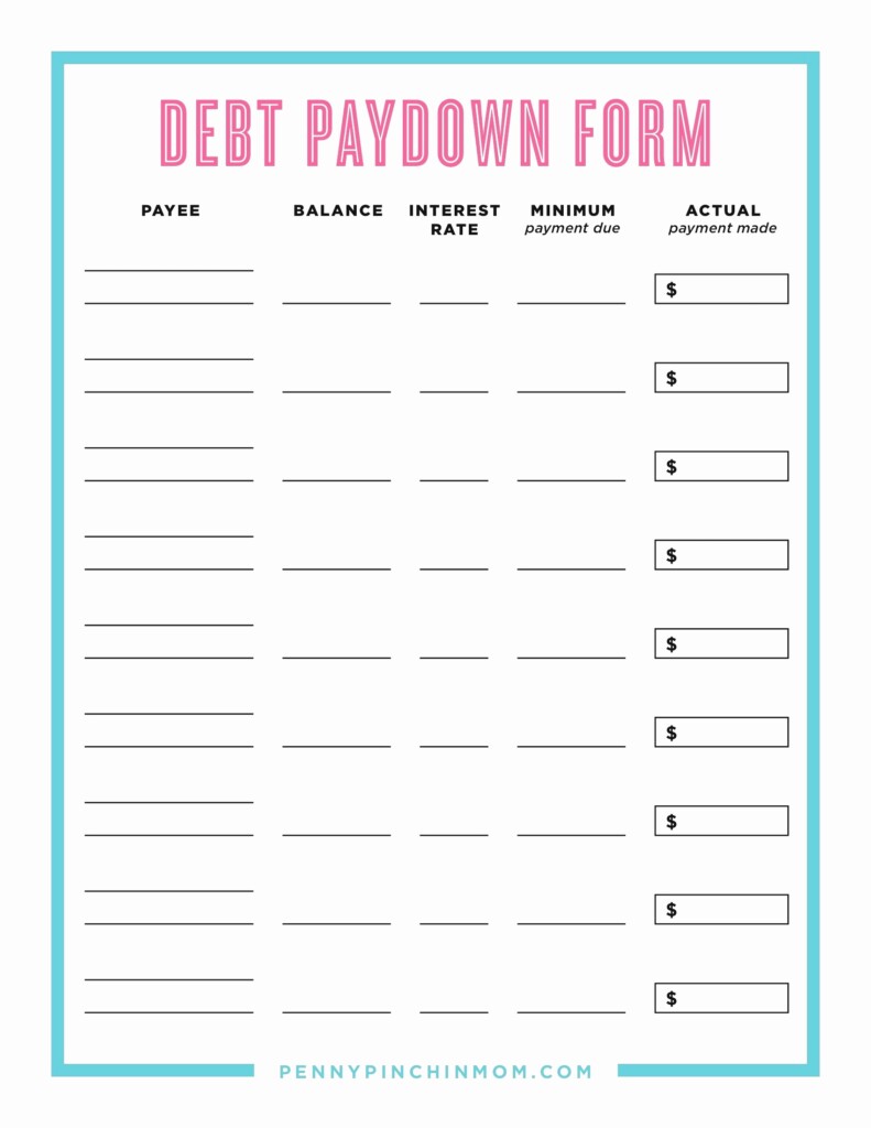 Printable Debt Worksheet