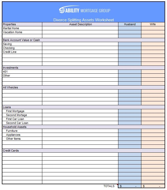 Printable Divorce Asset Worksheet AlphabetWorksheetsFree