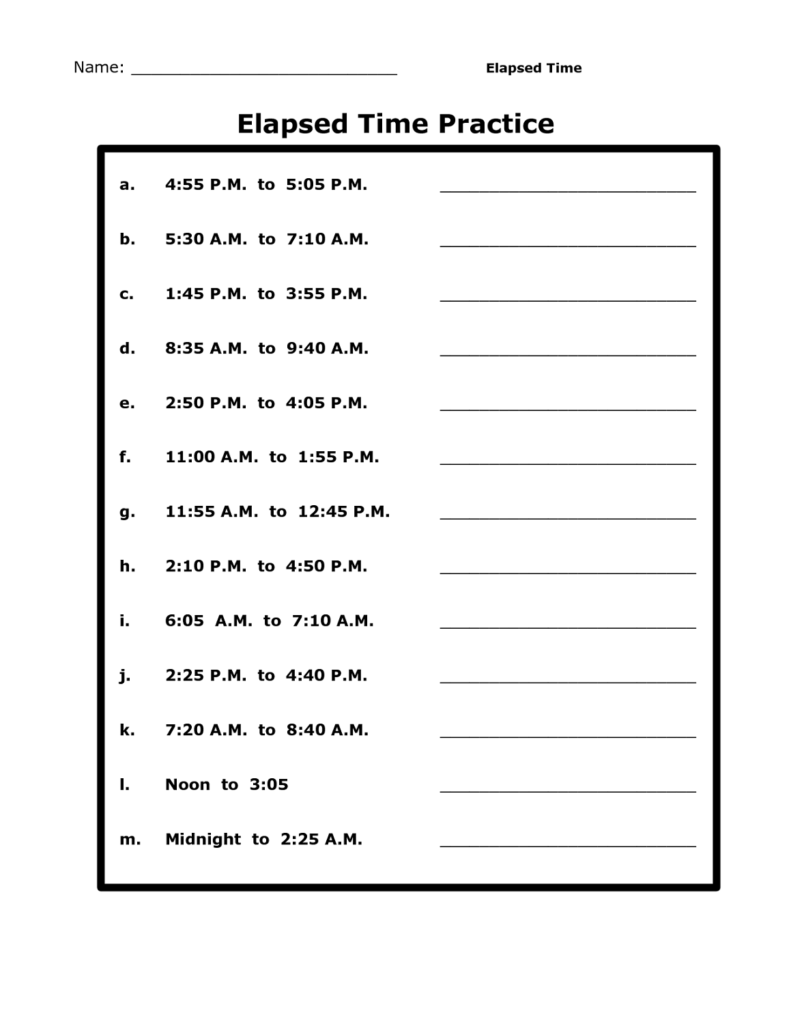 Printable Elapsed Time Worksheets Free Activity Shelter
