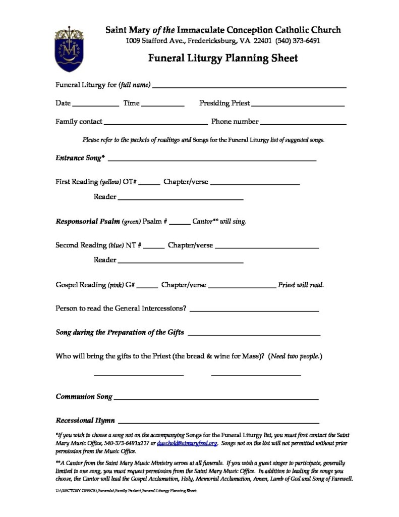 Printable Funeral Pre Planning Worksheet Printable Word Searches