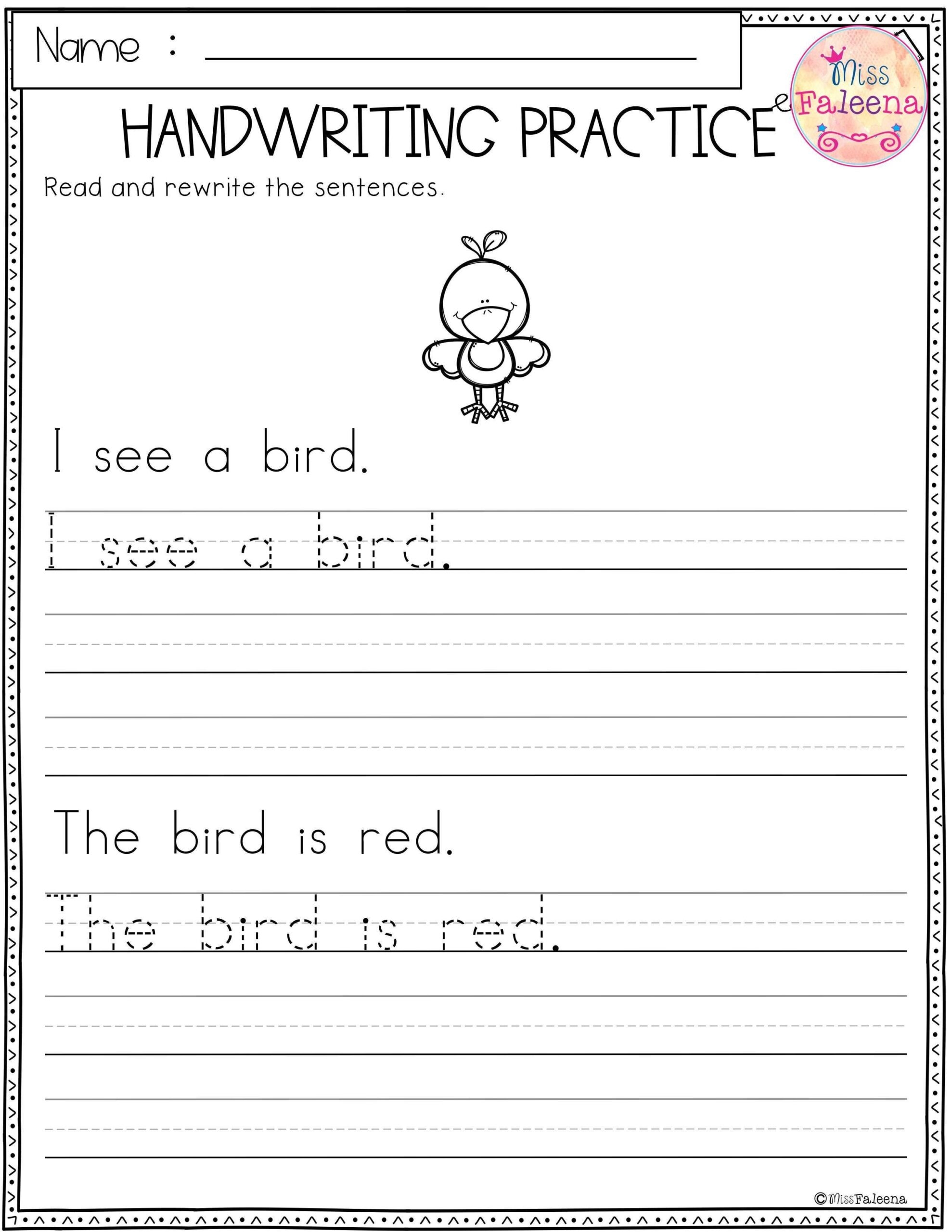 Printable Handwriting Kindergarten Writing Sentences Worksheets
