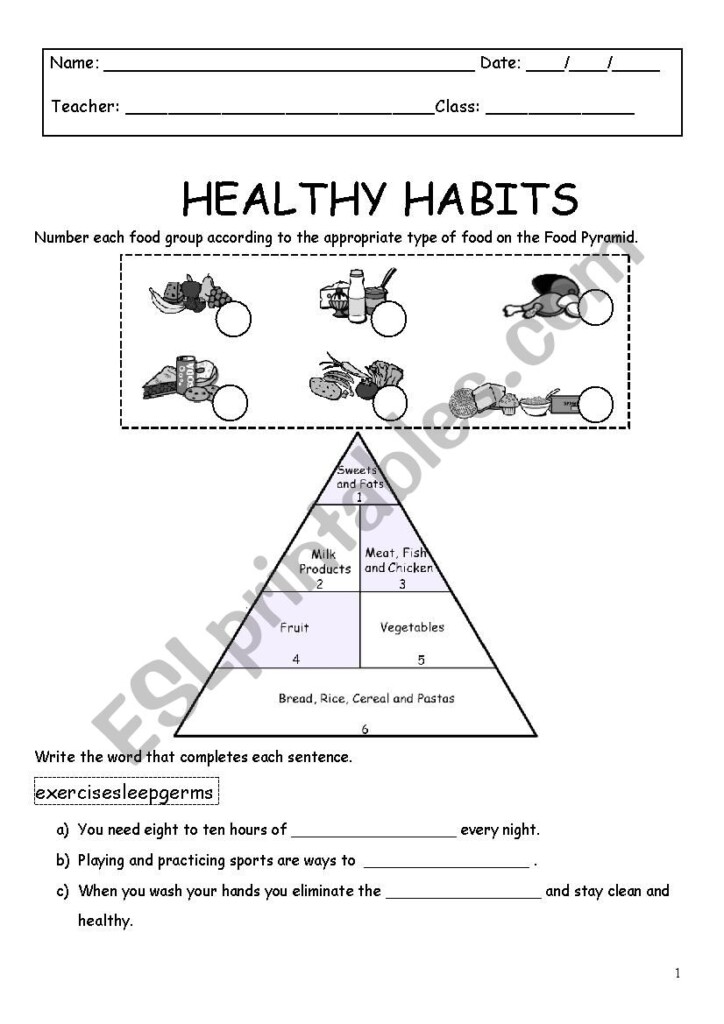 Printable Healthy Habits Worksheets