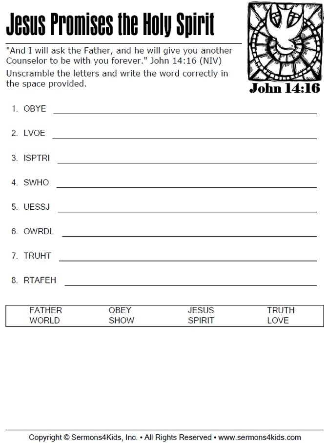 Printable Holy Spirit Worksheets Printable Worksheets