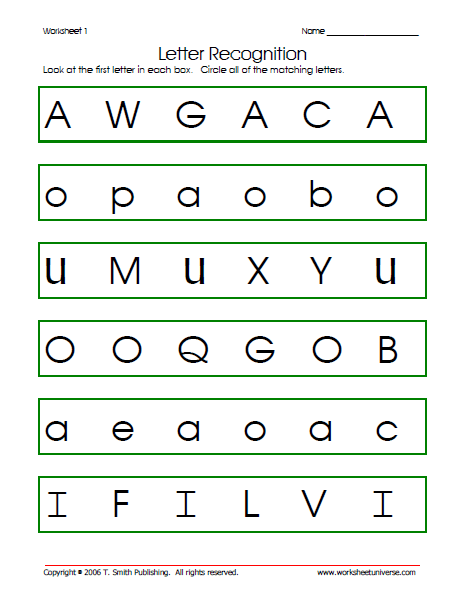 Printable Letter Recognition Worksheets