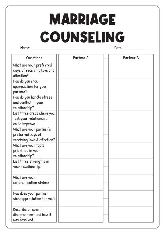 Printable Marriage Counseling Worksheets Marriage Counseling 