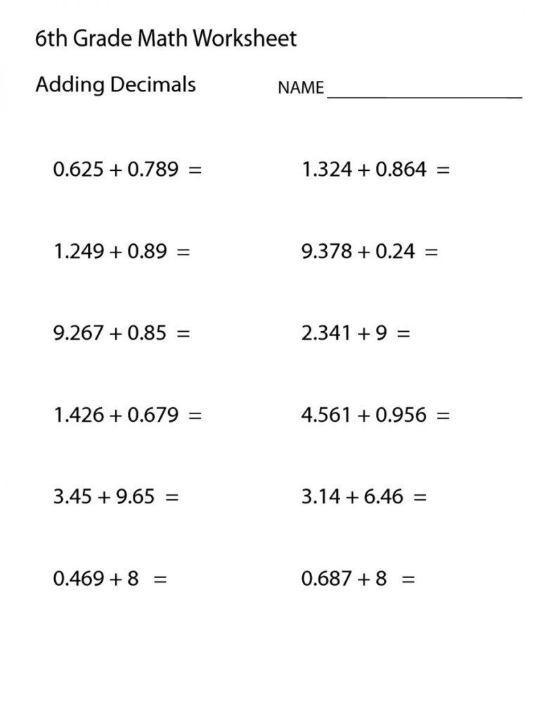 Printable Math Worksheets For 6Th Graders