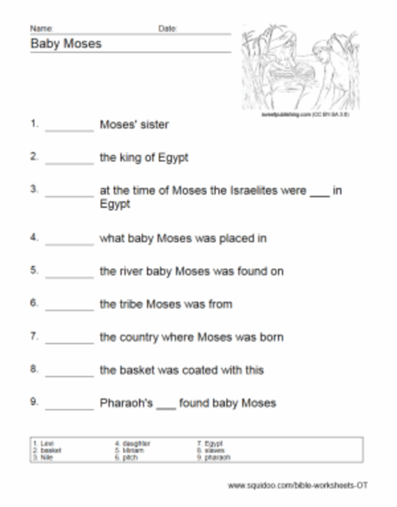 Printable Moses Worksheets