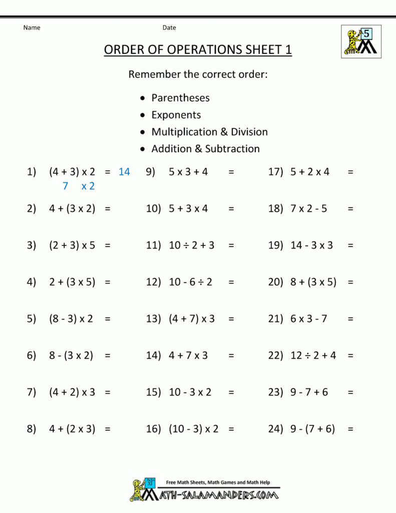 Printable Pemdas Worksheets Peggy Worksheets