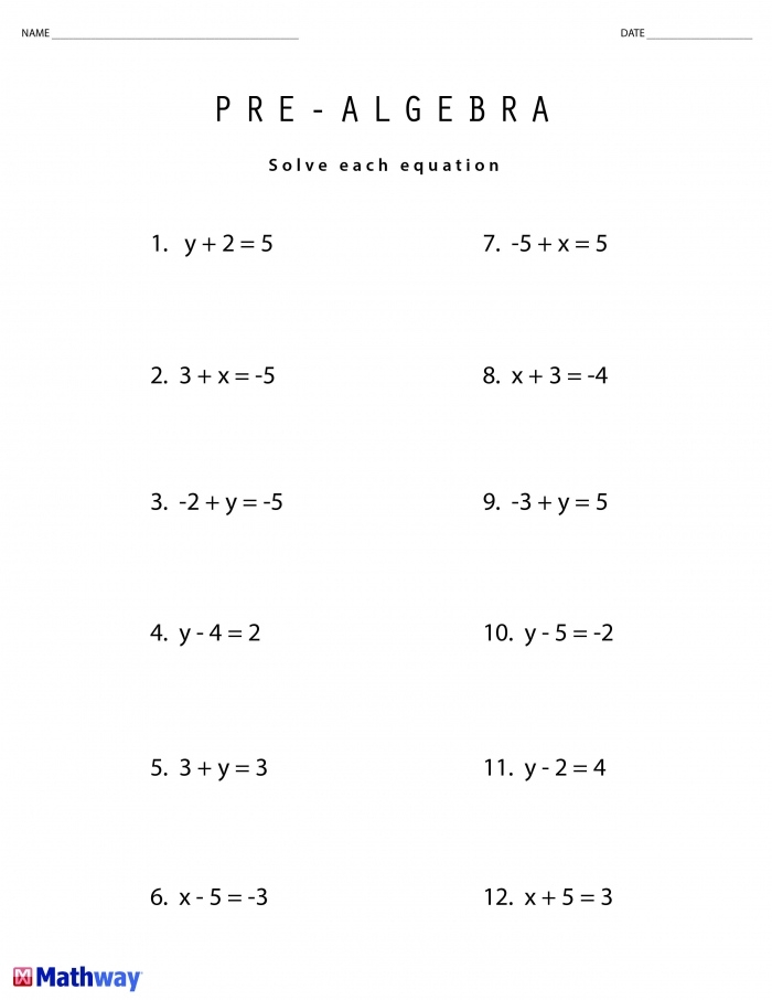 Printable Pre Algebra Worksheets Printable Worksheets