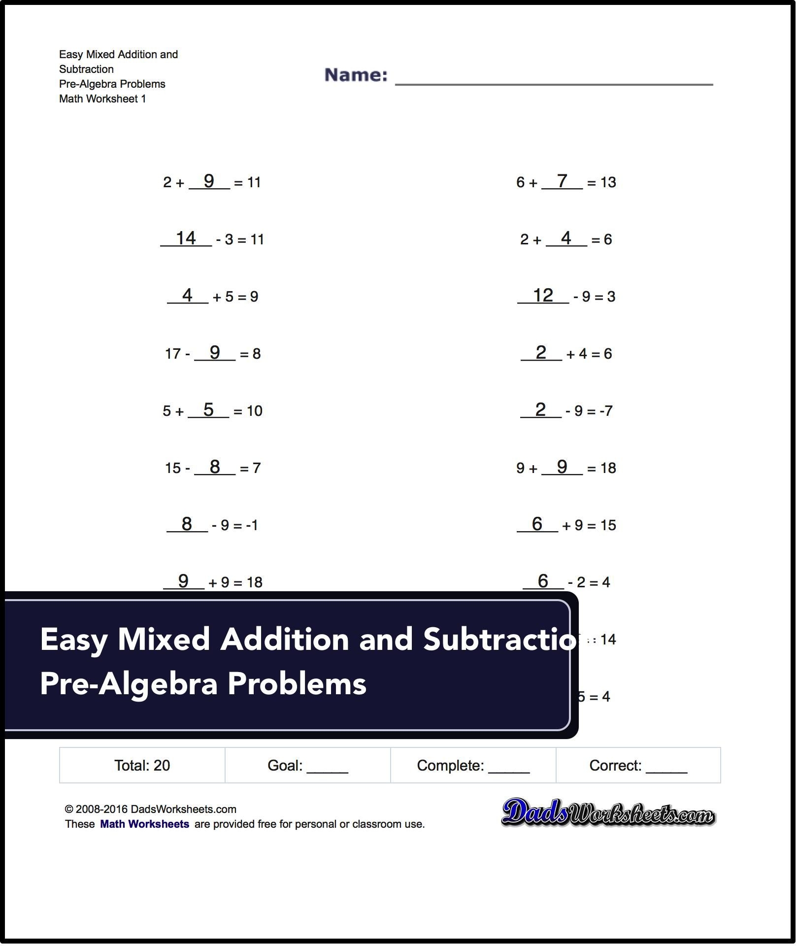Printable Pre Algebra Worksheets Printable Worksheets