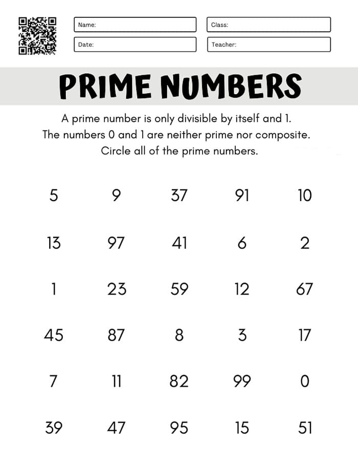 Printable Prime Numbers Worksheet Free Download And Print For You 