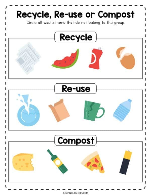 Printable Reduce Reuse Recycle Worksheets