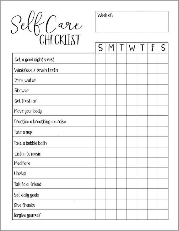 Printable Self Care Plan Worksheet Printable Word Searches
