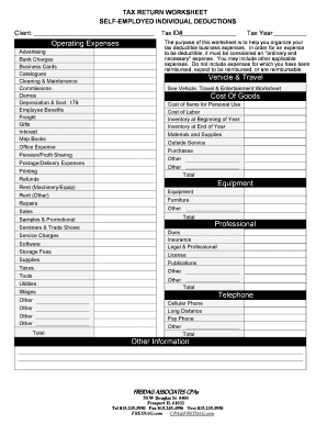Printable Self Employed Tax Deductions Worksheet AirSlate SignNow 