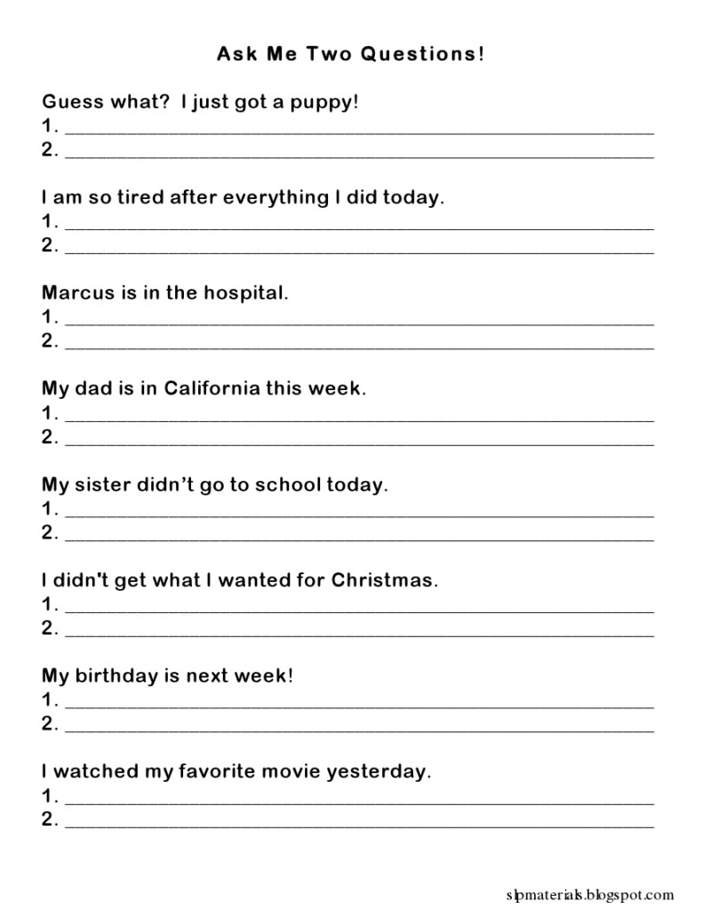 Printable Speech Therapy Worksheets
