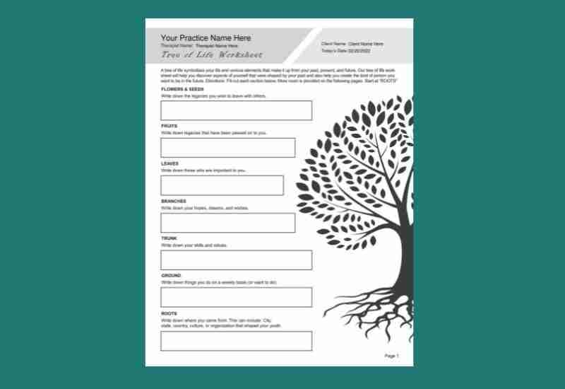 Printable Tree Of Life Narrative Therapy Worksheet