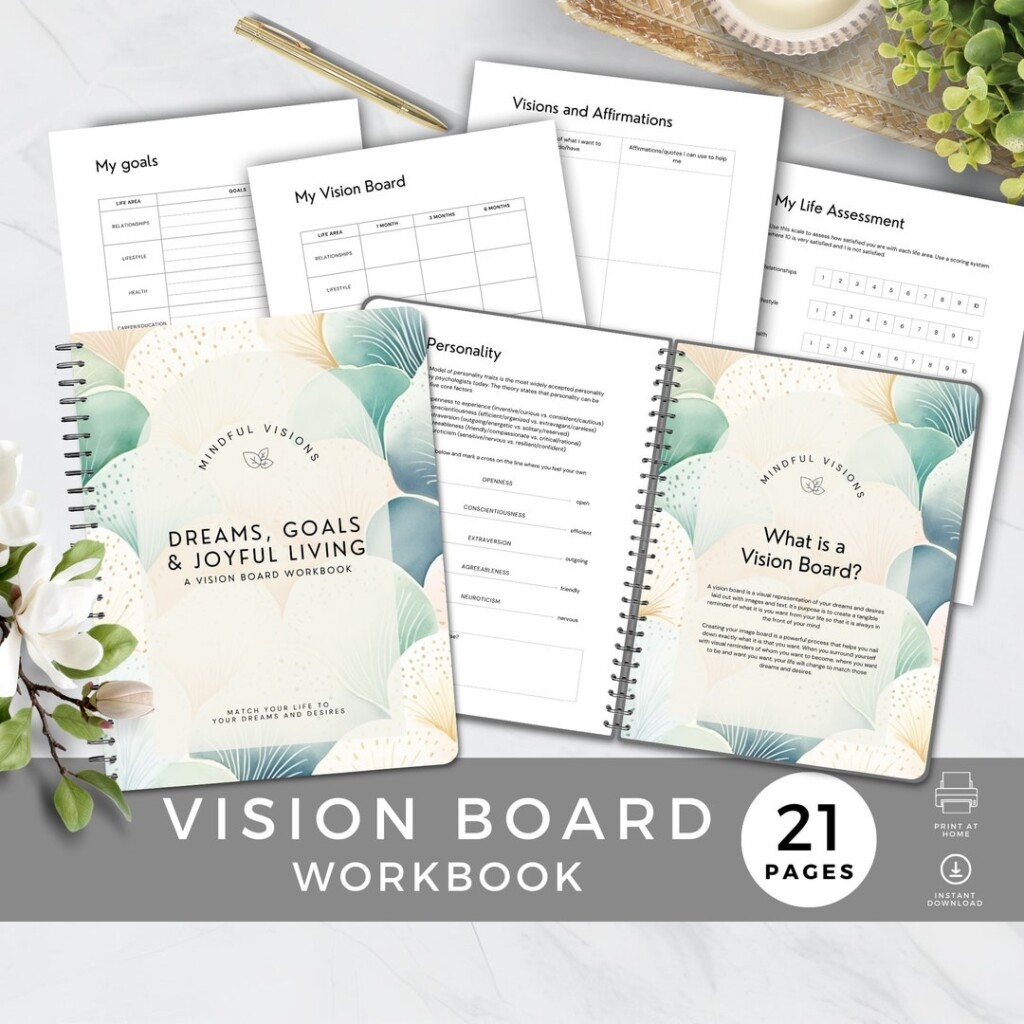 Printable Vision Board Worksheet PDF Goal Setting Template Life 