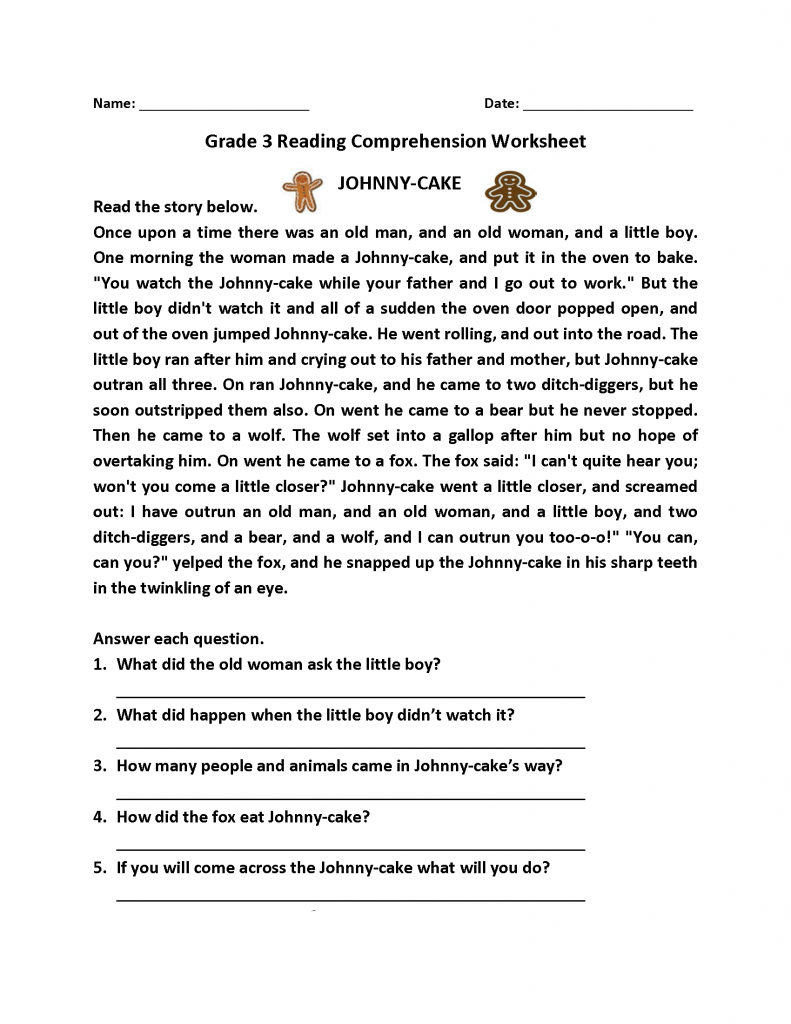 Reading Printable Worksheets 3rd Grade Reading Worksheet Printable