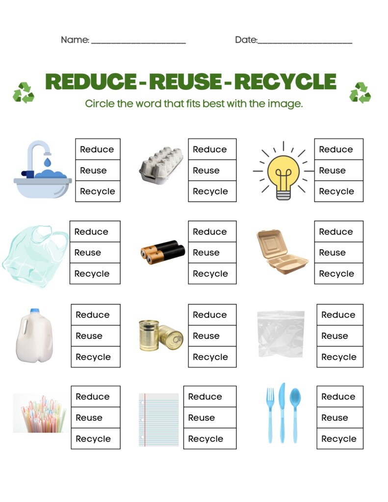 Reduce Reuse Or Recycle To Preserve Resources Worksheet Worksheets 