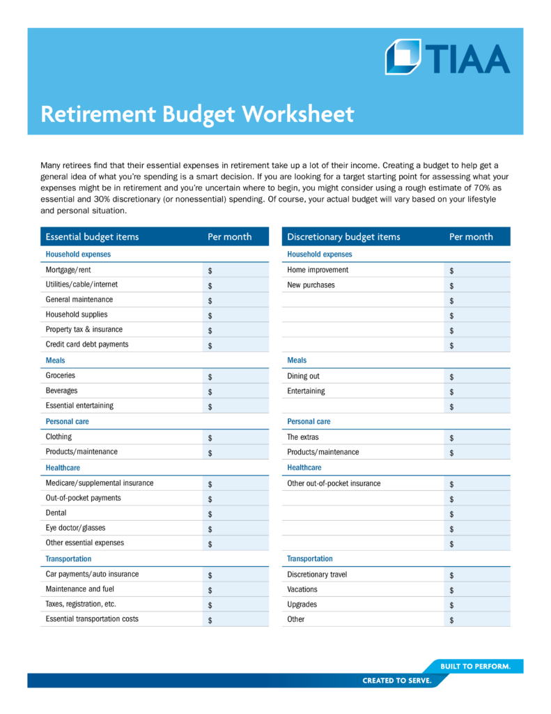 Retirement Budget Worksheet Printable Printable Worksheets