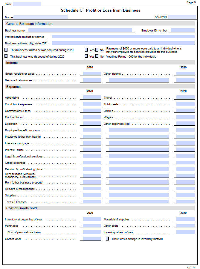 Schedule C Small Business Organizer Daniel Ahart Tax Service