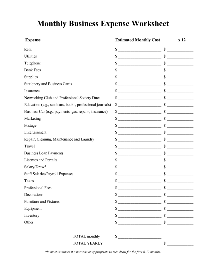 Self Employment Printable Small Business Tax Deductions Worksheet