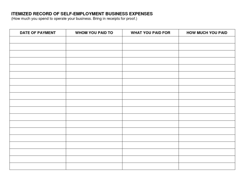 Small Business Expenses Printable Self Employed Tax Deductio