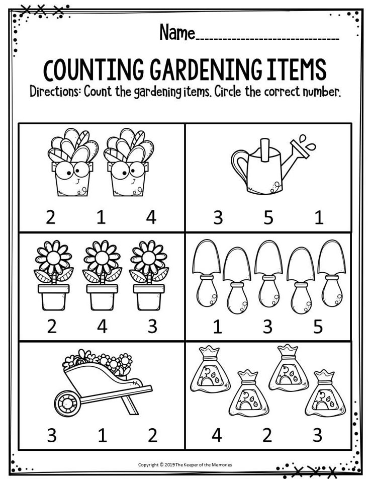 Spring Preschool Worksheets Counting Gardening Items