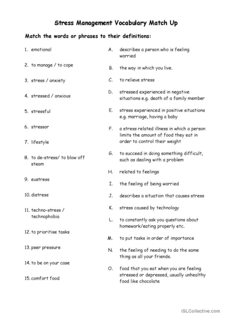 Stress Management Worksheets Pdf Worksheets For Kindergarten